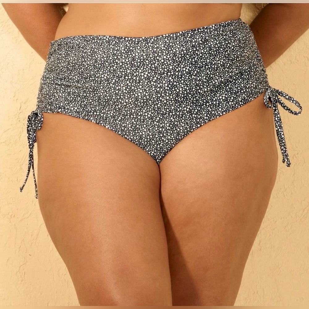 Ruched Black and White Floral Bikini Bottoms